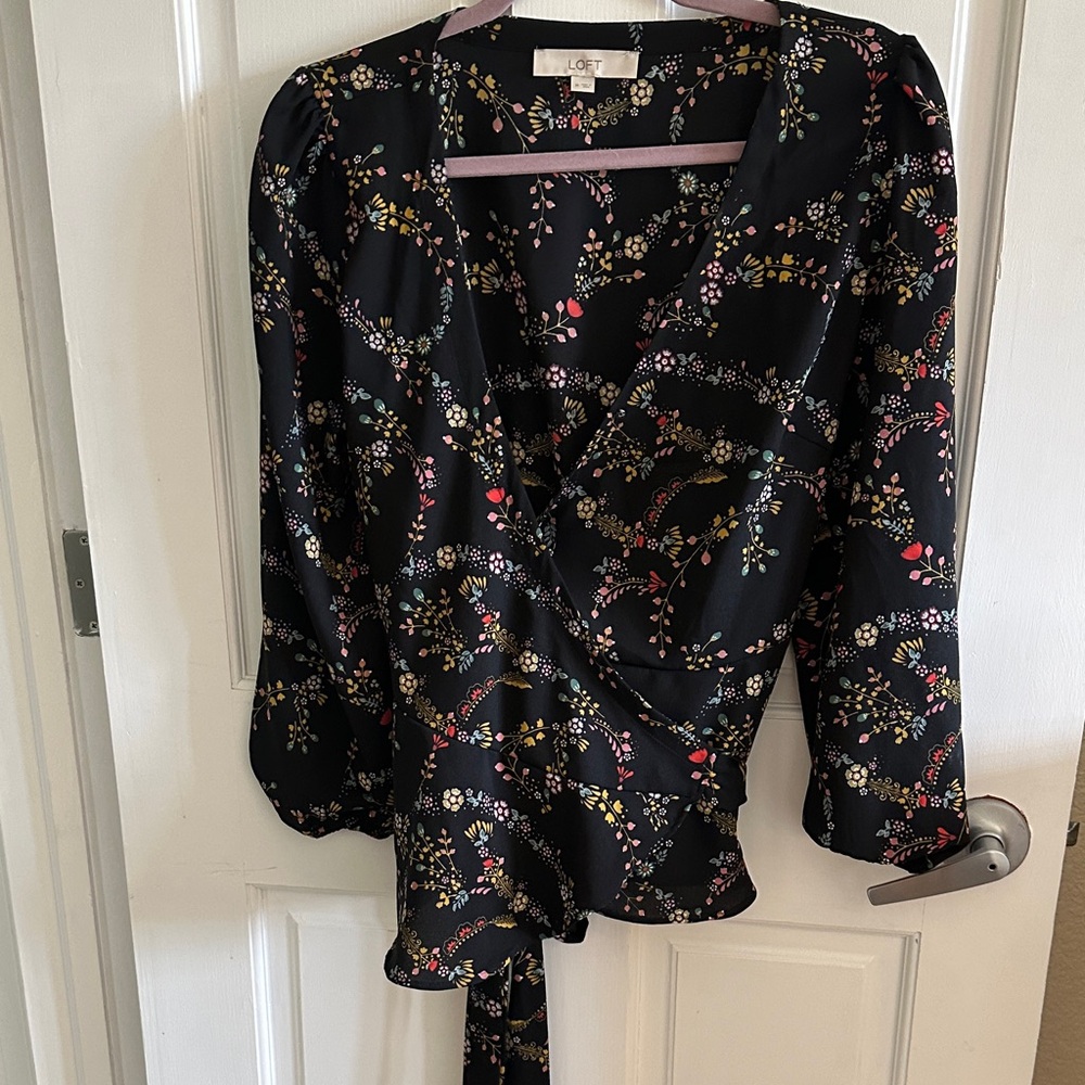 LOFT Black Multicolor Floral Blouse